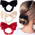 thumbnail image 1 of Pndeyo 3 piezas de lazo para mujer, antideslizante, lazo para el pelo, banda elástica, soporte para cola de caballo, accesorios para el cabello grueso, fino, rizado, largo, liso, negro, rojo y blanco, 1 of 5