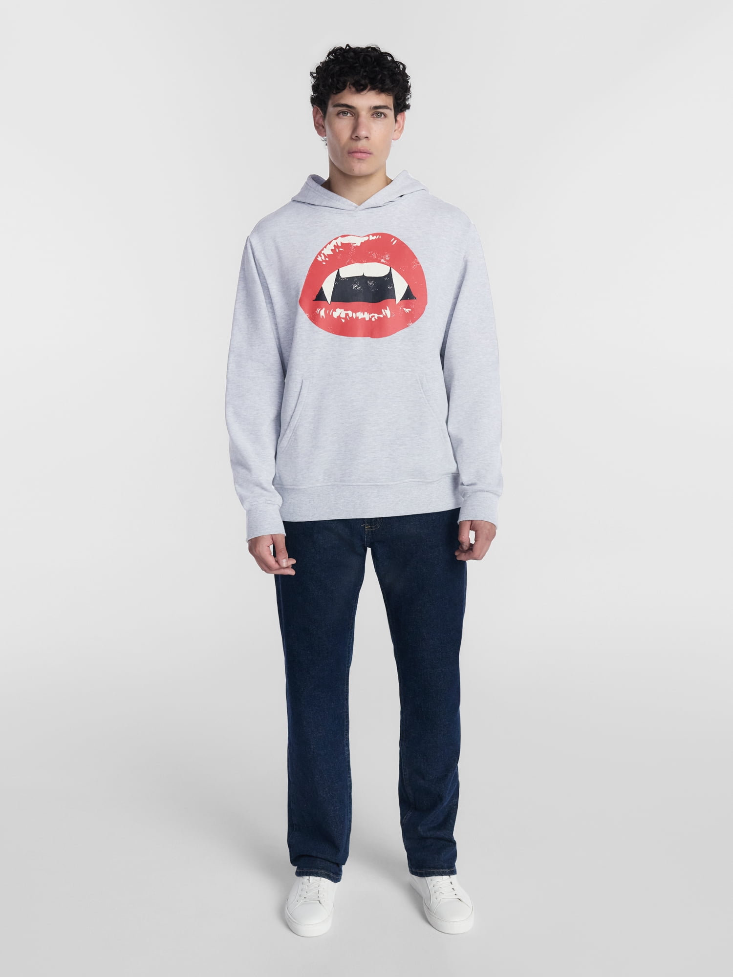 Halloween Oversized Fit Vampire Lips Graphic Fleece Hoodie Sweatshirt, Men's Sizes XS-4XLT