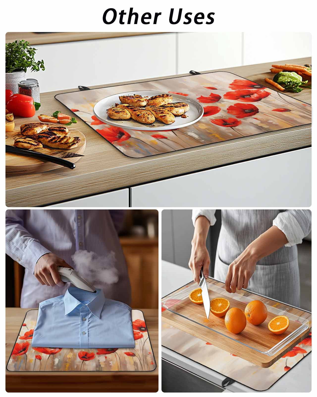 Stove Top Covers for Electric Stove, Red Spring Floral Glass Stovetop Cover Protector, Summer Botanical Watercolor Vintage Induction Cooktop Protector Oven Mat for Kitchen Countertop 24"x21"