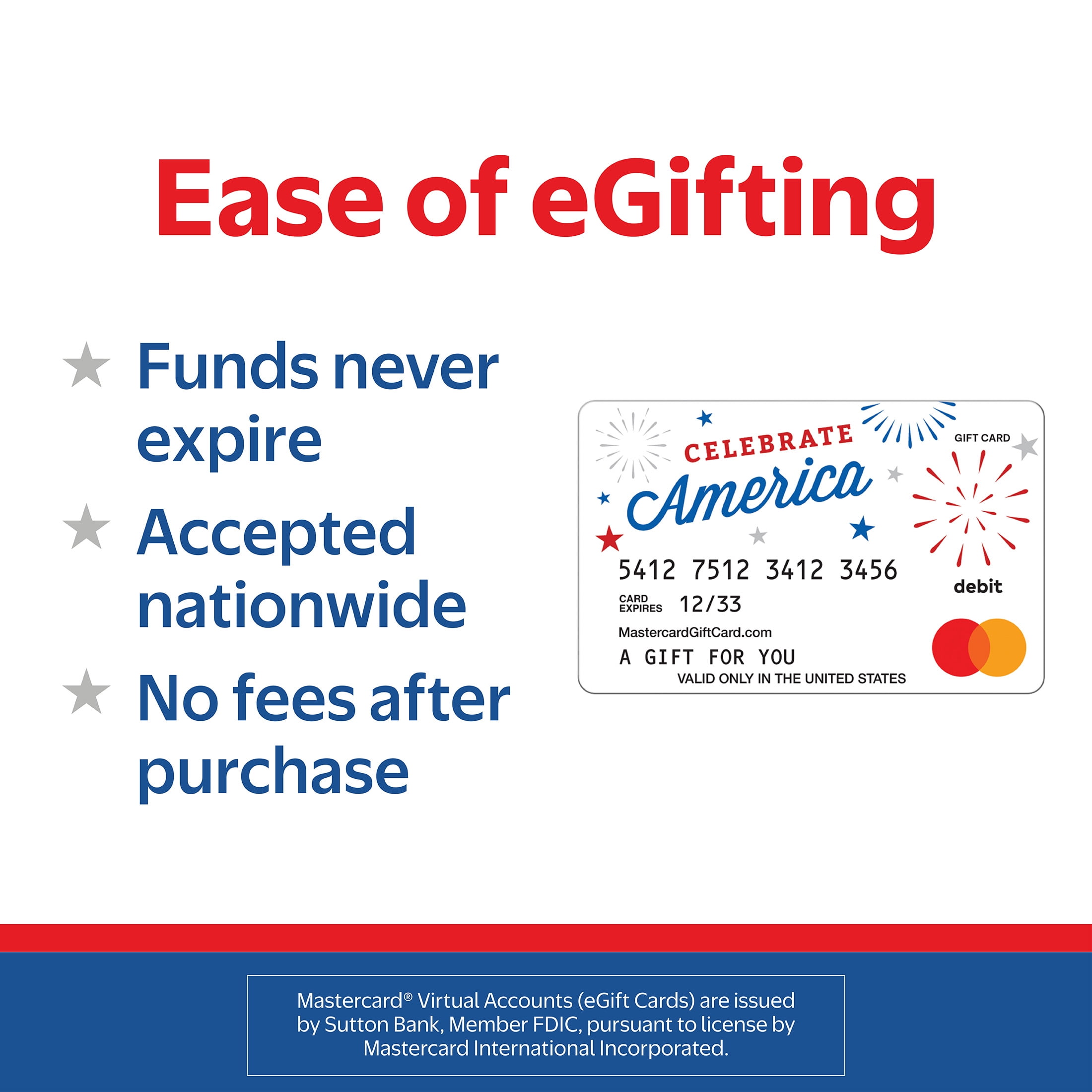 Mastercard® $20-$500 eGift Card Patriotic Stars (Plus $6.84 Purchase Fee) [Email Delivery]