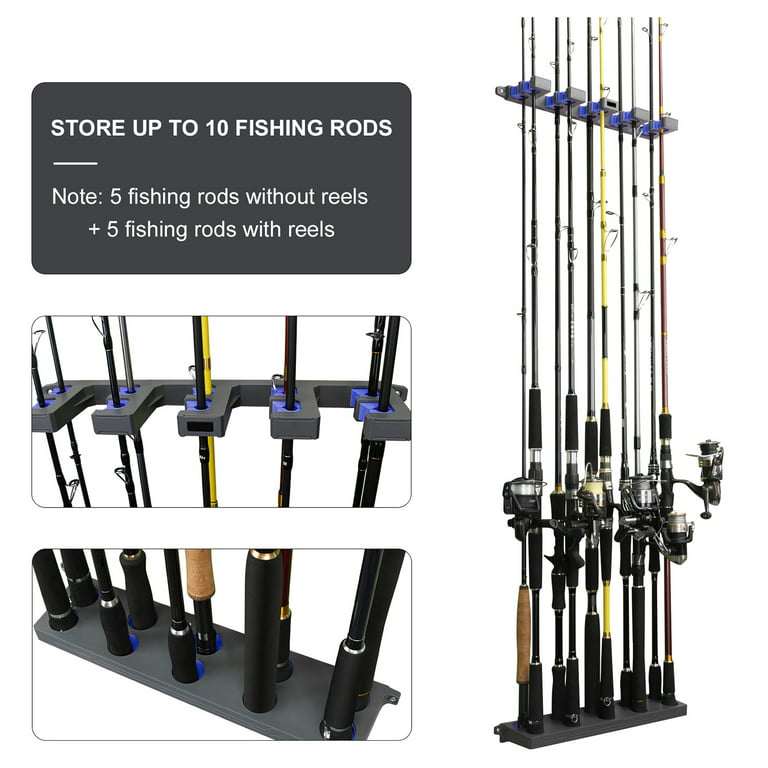 AURORA TRADE Vertical Fishing Rod Holder – Wall Mounted Fishing Rod Rack,  Compact Wall Rod Rack for Home, Store Up to 10 Rods, Great Fishing Pole  Holder and Rack, 4 Colors Optional 
