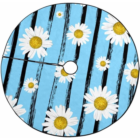 FMSHPON Beautiful White Daisies Xmas Christmas Tree Skirt Stand Mat for Holiday Party Decoration Indoor Outdoor 36 inches