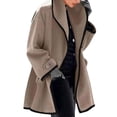 thumbnail image 1 of Manteau en Laine pour Femme Automne Hiver à Capuche à Blocs de Couleur Manteau en Laine Cardigan à Manches Longues Trench, 1 of 5
