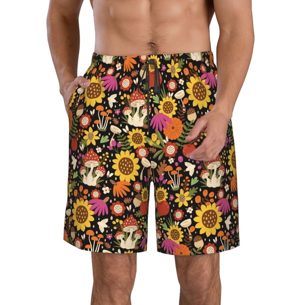 Fotbe Sunflowers Mushrooms Trajes de Baño Estampados para Hombre, Shorts de Verano de Secado Rápido, Ropa de Playa, Bañadores-Medium