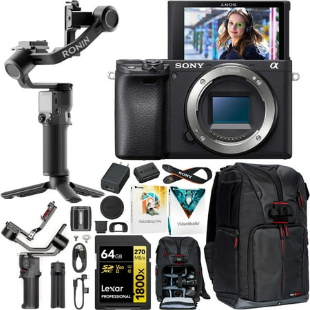 Sony a6400 Mirrorless Camera Body ILCE-6400/B 4K APS-C Filmmaker's Bundle Including DJI RS 3 Mini Gimbal Stabilizer Kit + Deco Gear Photography Backpack + 64GB High Speed Card & Software