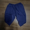 thumbnail image 4 of HBGVBA Men Summer Plus Size 2 Piece Outfit Linen Solid Color Loose Shorts Breathable V-Neck Button Short Sleeve Set, 4 of 4