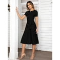 thumbnail image 3 of YININF Women's Black Casual Dress Pleated Loose Flowy Midi High Waist with Hidden Pocket Belted Dress, 3 of 5