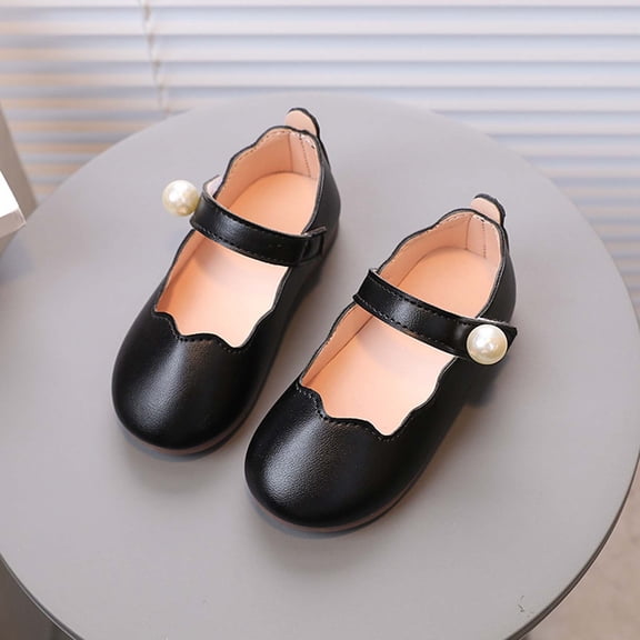 FSYBOA Girls Dress Shoes Size 11(Little Kids), Hook and Loop Strap Soft Soled Non Slip Summer Kids School Uniform Shoes Black
