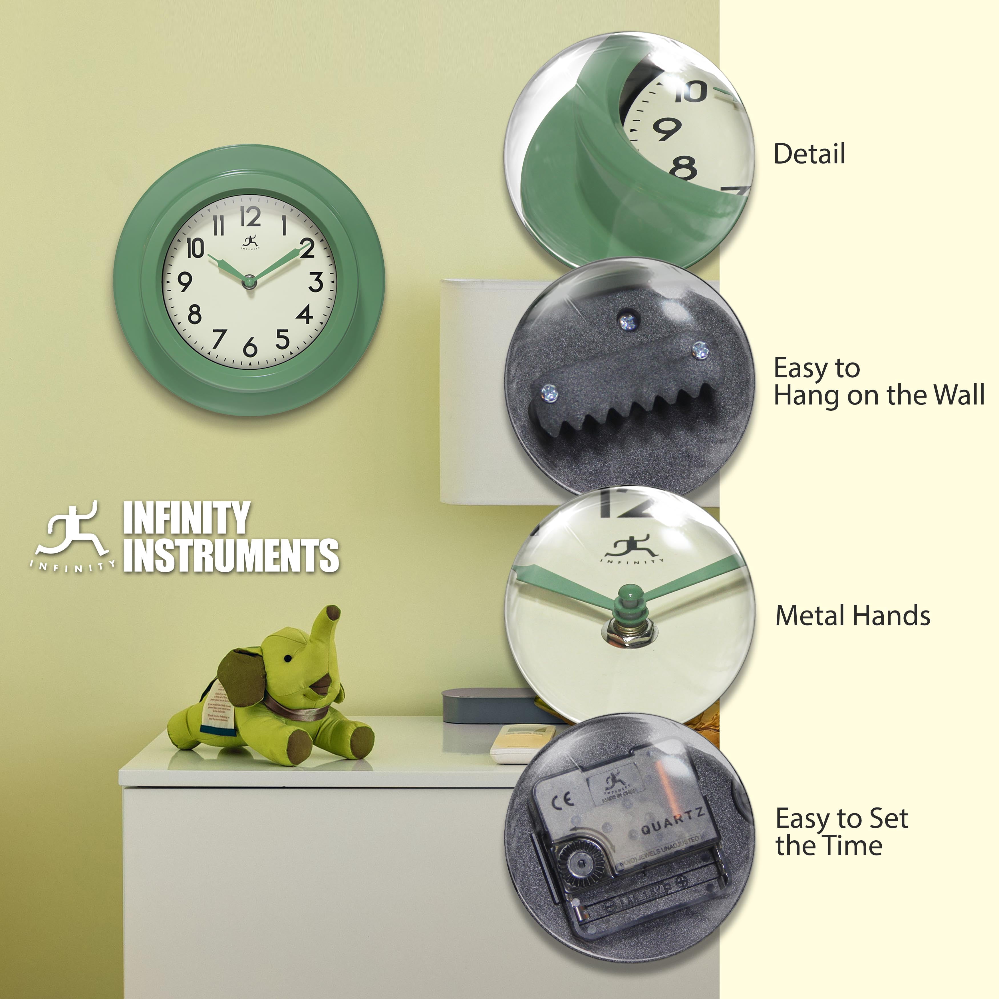 Infinity Instruments Retro Escape Plastic 9.75" Indoor Wall Clock with Silent Movement, Green