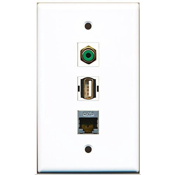 RiteAV - 1 Port RCA Green and 1 Port USB A-A and 1 Port Shielded Cat6 Ethernet Wall Plate