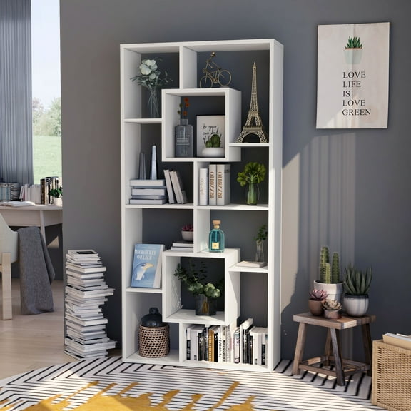 Furniture of America Darcy Modern 14-Shelf Geometric Bookcase, White
