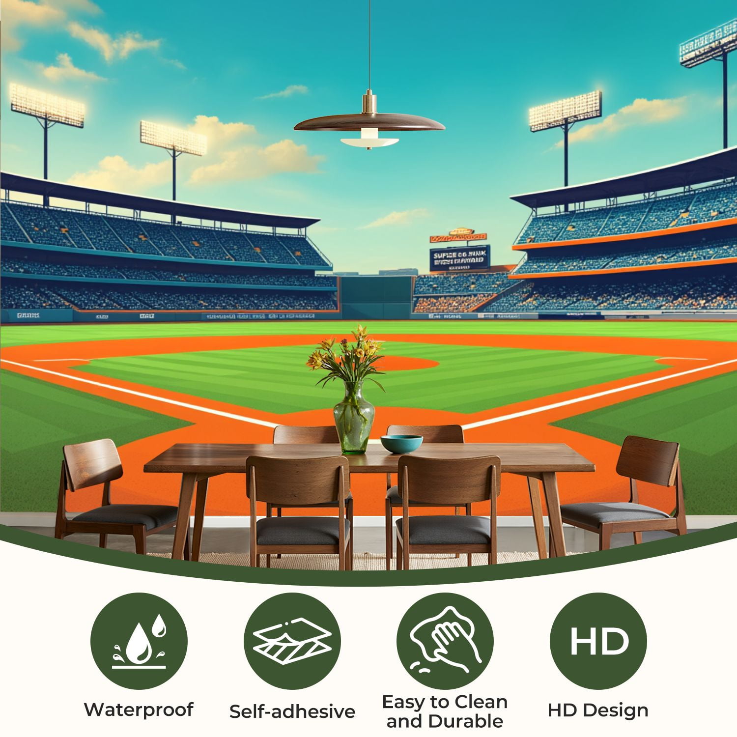 69"x98" Wall Mural Peel and Stick Wallpaper Baseball Stadium Bright Sky Empty Seats Wall Decor Self Adhesive Removable Wall Stickers for Bedroom Living Room