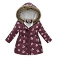 thumbnail image 2 of KYAIGUO Toddler Kids Winter Outerwear Hooded Cotton Jacket for Girls,Baby Medium Length Printed Warm Cotton Jacket Little Big Girls Snow Coat,Size 3-12T, 2 of 7