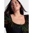 thumbnail image 3 of Terra & Sky Women's Plus Smocked Cotton Midi Dress with Short Puff Sleeves, Sizes- 0X-5X, 3 of 4