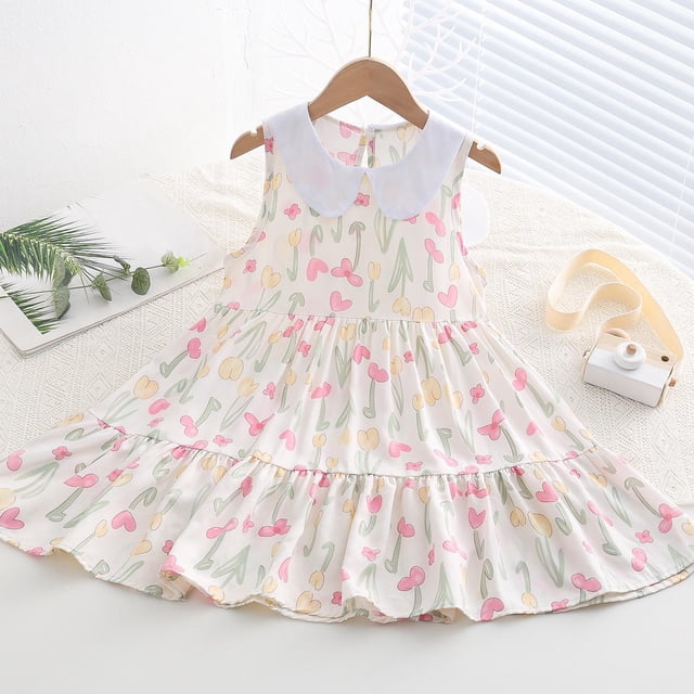 LOVZFMLL Robe d'Été à Imprimé Floral pour Filles Manches Courtes Col Rond Jupe Princesse