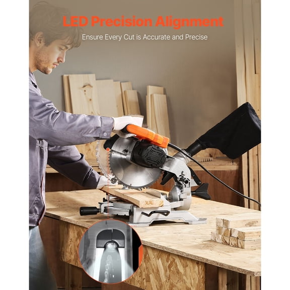Dranite 10-Inch Compound Miter Saw, 15 Amp Motor, 60-Tooth Carbide Blade, Single Bevel 0-45 Degrees, Corded Electric for Precision Woodworking Cuts