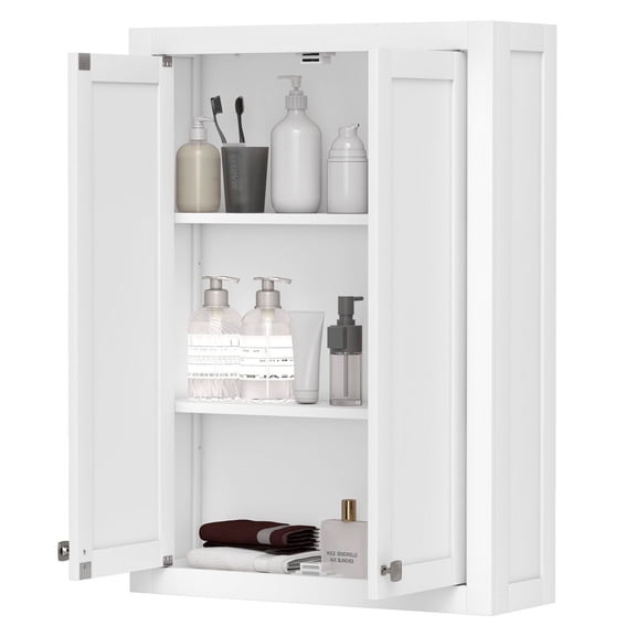 Bathroom Wall Cabinet, Modern Storage with Doors & Shelves - White 24" Wide