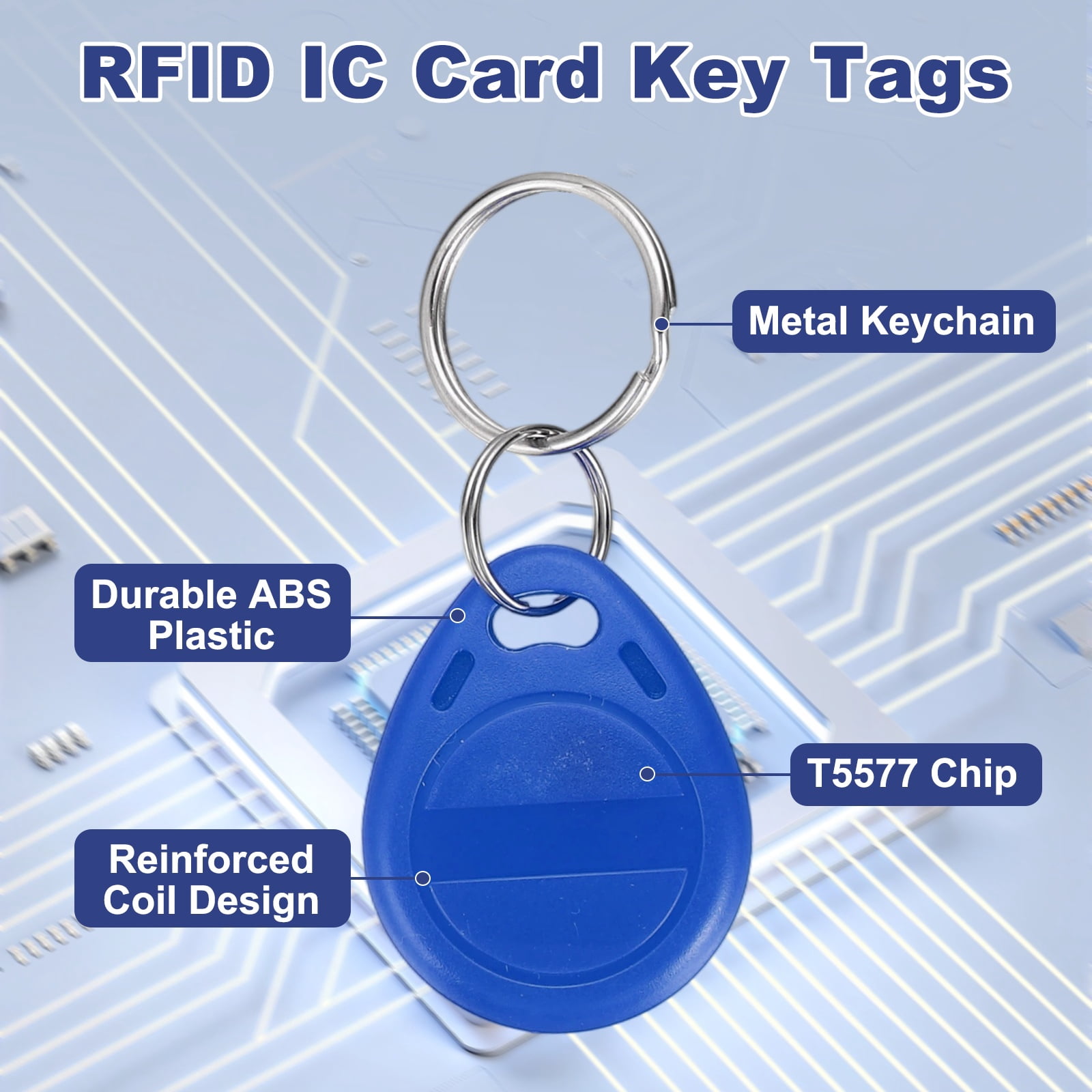 Uxcell 125kHz T5577 RFID Key Fob Tag, (Blue) (30pcs), Writable Rewritable Smart Key Fobs Tags Blank Clone IC Card Key Classic 1K, Suit for - Entry Access Control Systems