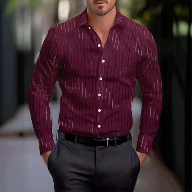 Ceisia Men's All Gift Seasons Formal Solid Color Round Neck Long Sleeve Shirt - Comfortable Daily Outdoor Wear