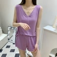 thumbnail image 5 of Swuxness Women's Sleeveless Pajama Two Piece Sets, Fall Short Pants Set, Women's Plus Size V Neck Camisole Top Loungewear Comfortable Soft Breathable Set Purple, L, 5 of 5