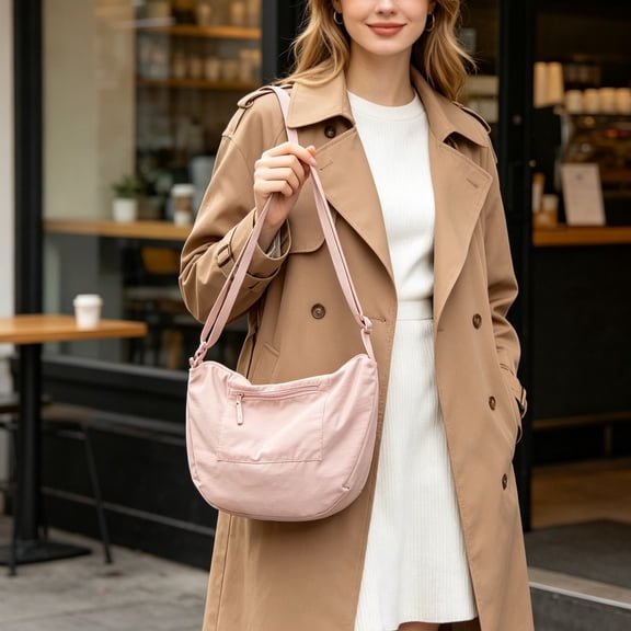 Crossbody Sling Bag for Women Men Trendy, Crescent Bag with Adjustable Strap, 2 Zippers Lightweight