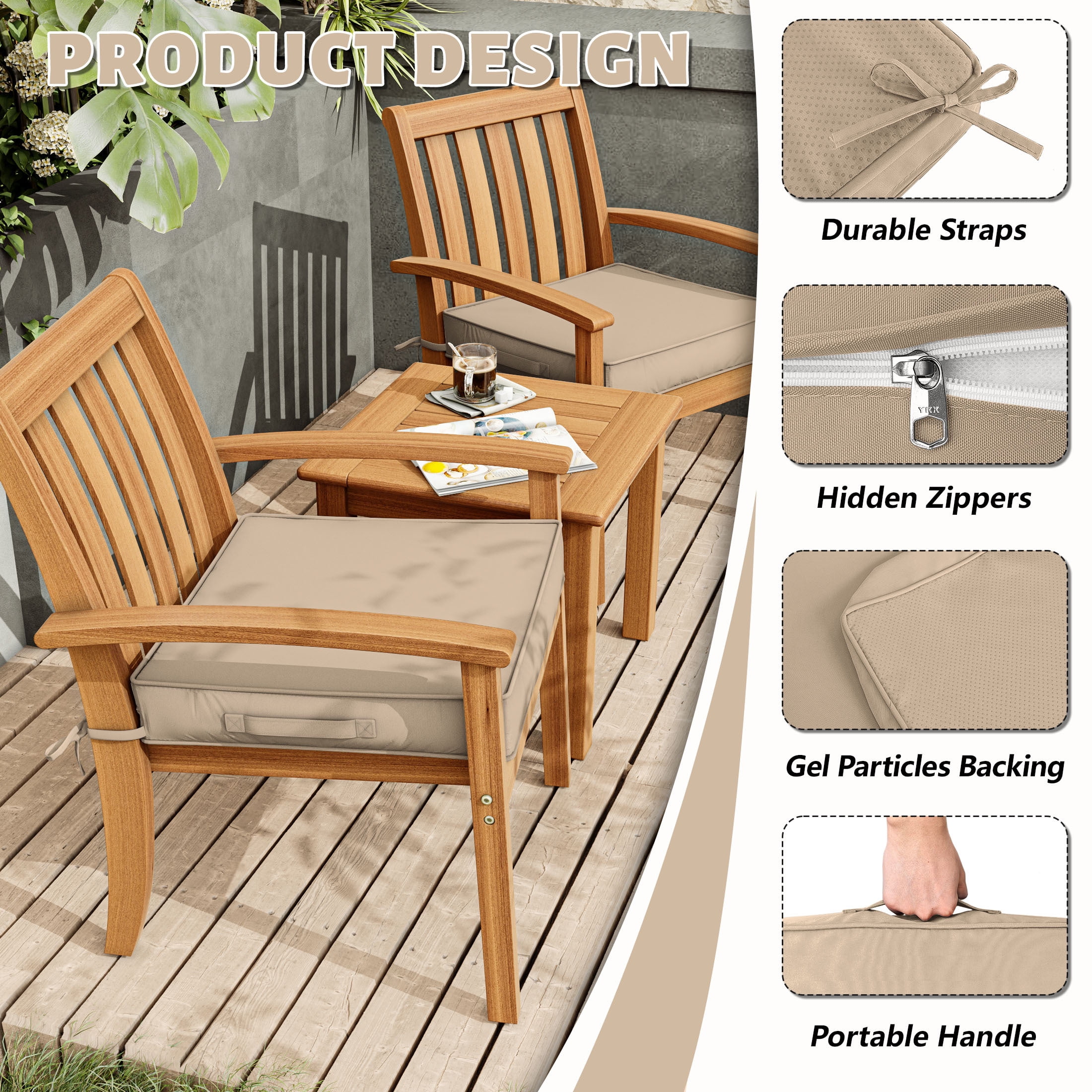Kimunuk 4 Pack Outdoor Chair Cushions, 17" x 16" Waterproof Outdoor Seat Cushions Couch Pads with Ties & Handle for Patio Furniture, Sand