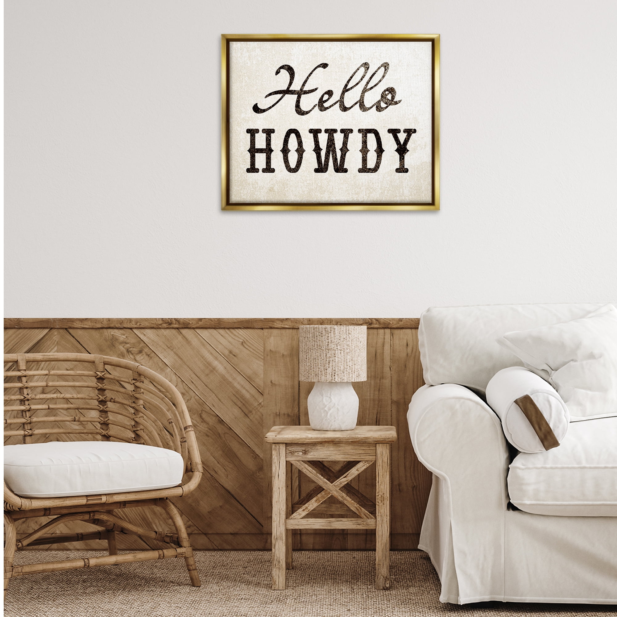 Stupell Industries Western Hellow Howdy Text & Numbers Painting Gold Floater Framed Canvas Art Print Wall Art, 31 x 25
