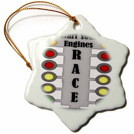 Car Ornament 3dRose Car Race Start Your Engine Sign, Snowflake Ornament, Porcelain, 3-inch ()