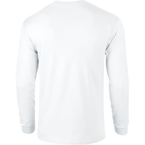 Gildan Mens Plain Crew Neck Ultra Cotton Long Sleeve T-Shirt White M