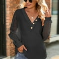 thumbnail image 3 of Camisas informales con cuello en V para mujer, camisas holgadas de punto de manga larga con estilo en forma de rombo para otoño e invierno, 3 of 7