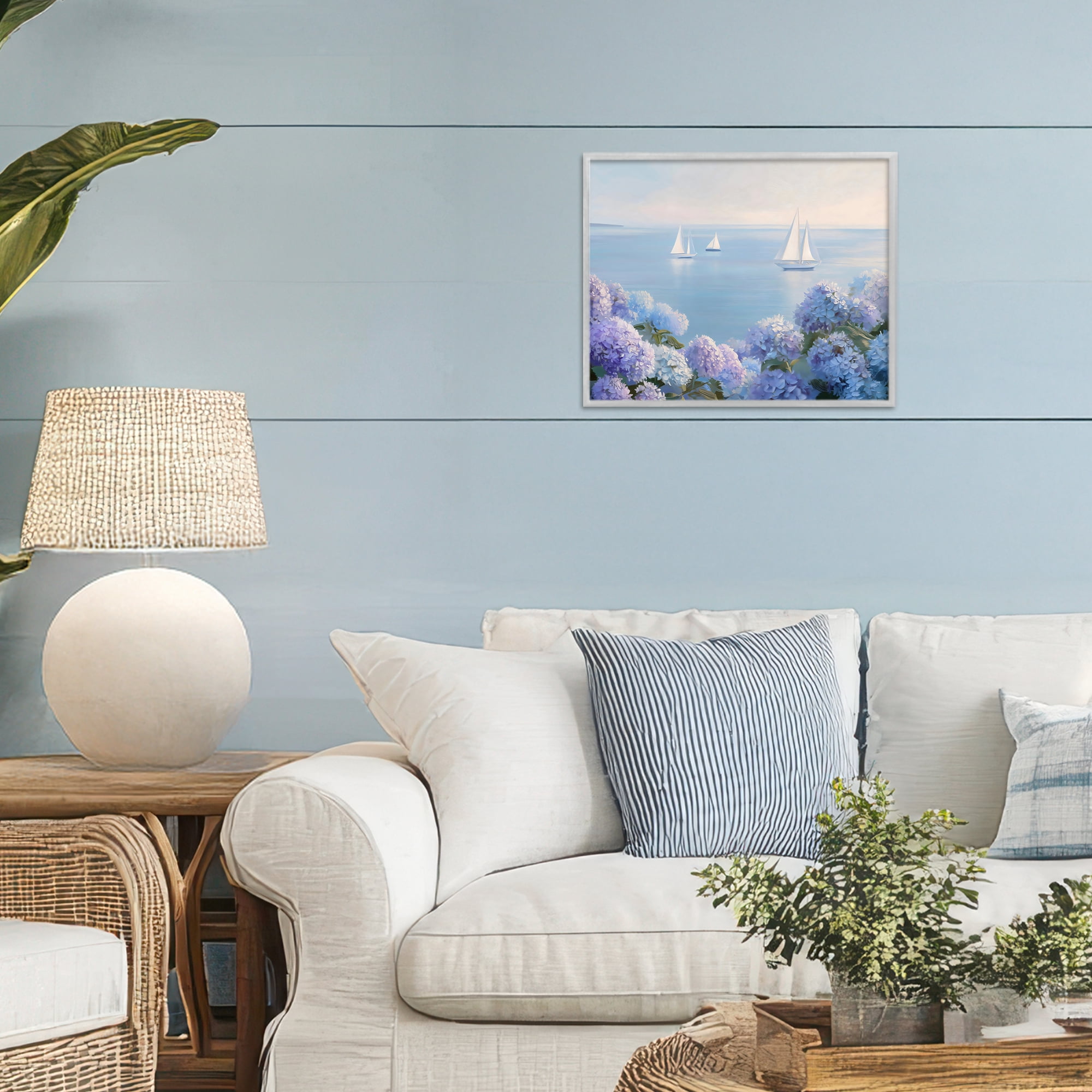 Stupell Industries Sailboats & Hydrangeas at Sea Gray Framed Giclee Art, design by LSR Design Studio