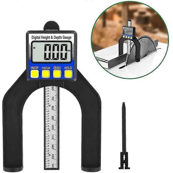 Calibrador de profundidad digital 2 en 1 para sierra de mesa de carpintería digital, calibrador de altura, calibrador Vernier