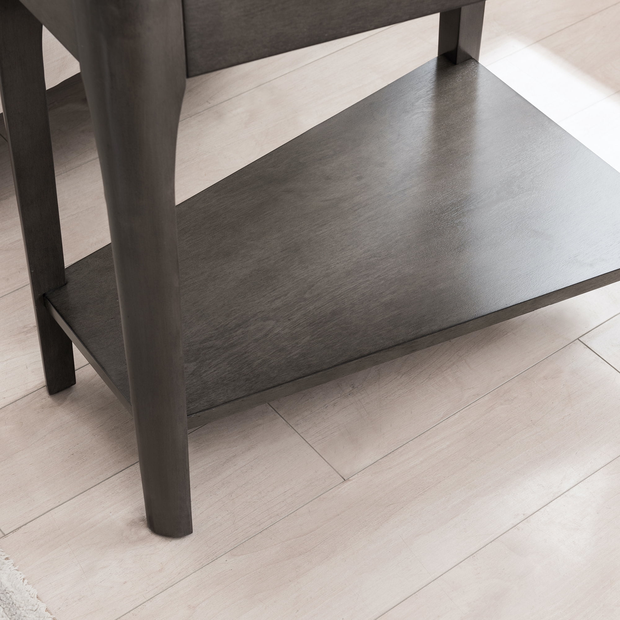 Leick Home Obsidian Solid Wood Recliner Wedge Glass Top End Table with Shelf, Smoke Gray/Black
