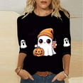 thumbnail image 2 of FAVIPT Cute Halloween Tops for Women Three Quarter Sleeve Round Neck Shirts Pumpkin Spooky Print Scary Blouses Basic Soft Casual Tops Black,XXXL, 2 of 3