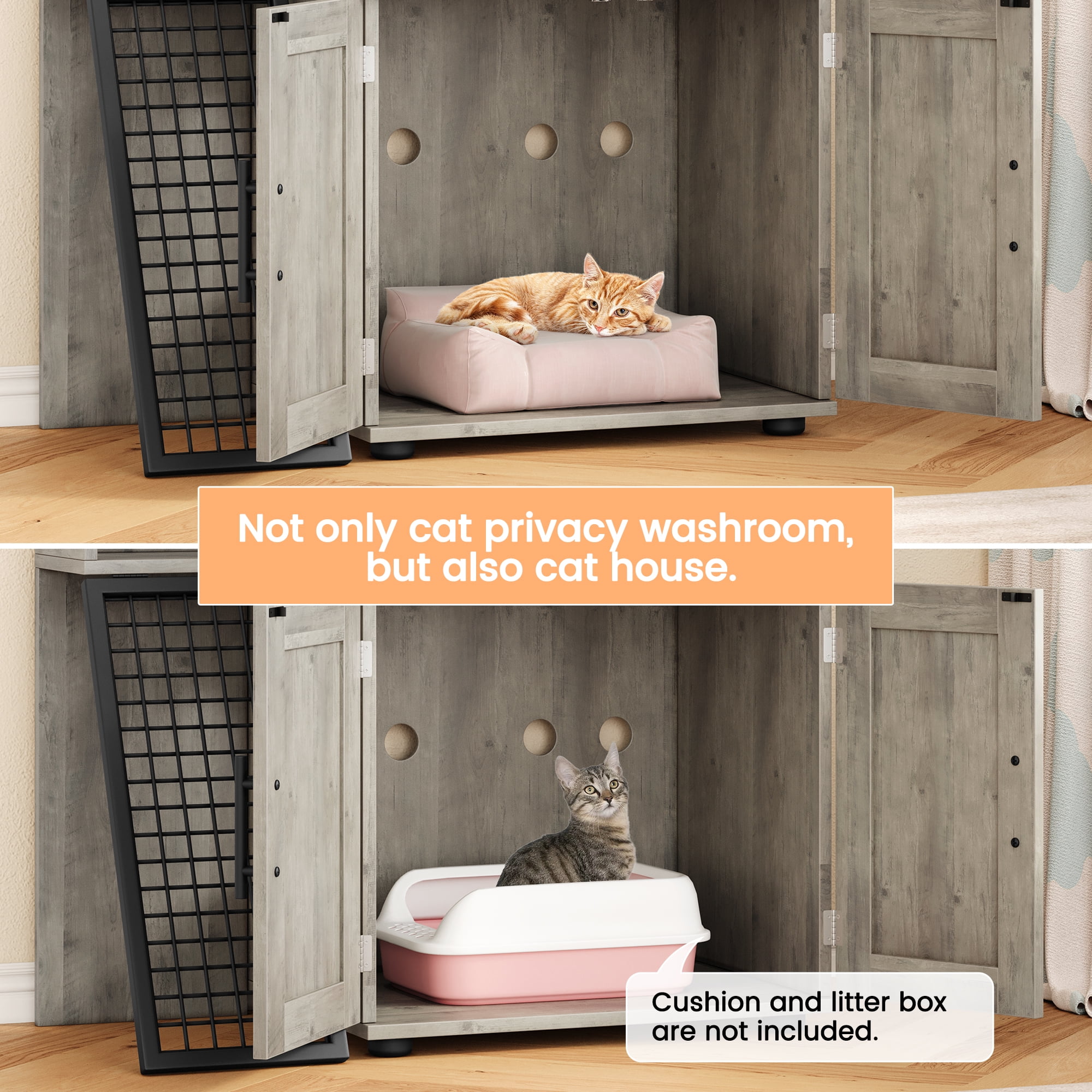 Cat Litter Box Enclosure Furniture - Hidden Litter Box Cabinet with Top Platform