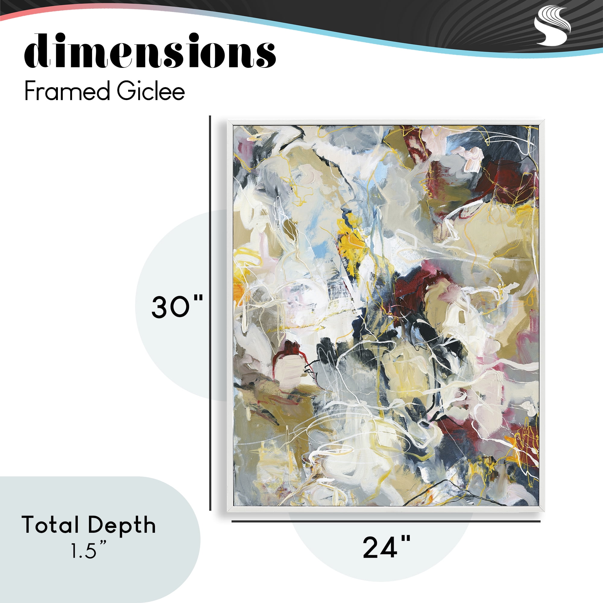 Energetic Frequency Abstract White Framed Giclee Art, design by Design Fabrikken