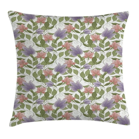 Coral Olive Green Floral Throw Pillow Cushion Cover, Pastel Tone Tulip Flower Aged Ottoman National Symbol Petals Image, Decorative Square Accent Pillow Case, 18 X 18 Inches, Coral Lilac and Olive Green, by Ambesonne ()