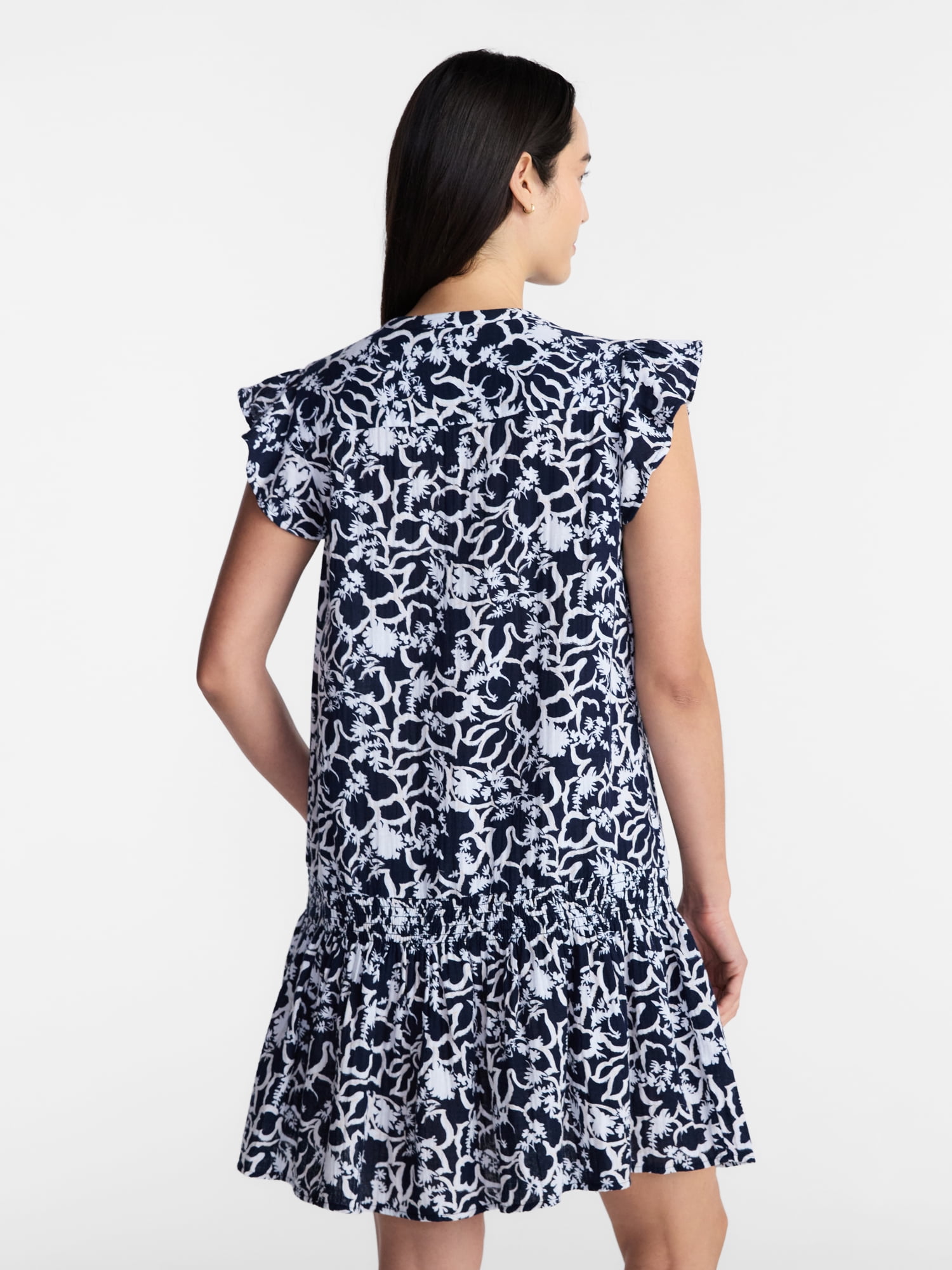 Time and Tru Women's Double Cloth Mini Dress with Flutter Sleeves, Sizes XS-XXXL