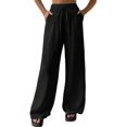 thumbnail image 3 of Women'S Wide Leg Beach Pants Elastic Waist Light-Weight Flowy Palazzo Lounge Trousers with Pockets, 3 of 9