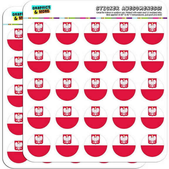 Poland With Coat of Arms National Country Flag 50 1" Planner Calendar Scrapbooking Crafting Stickers