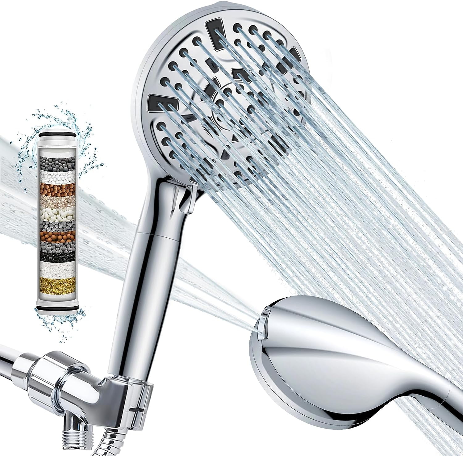 8 Massage Setting ＆ 2 Jet Modes High Pressure Shower Heads, Large Size