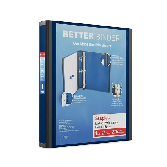 Staples 1" 3-Ring Better Binder Navy Blue 3/Pack ST55839-CCVS