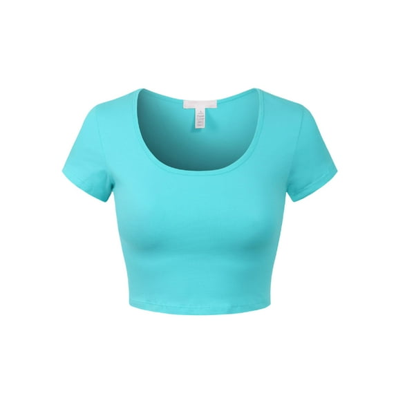 MixMatchy Women's Cotton Solid Scoop Neck Cap Sleeve Crop Top Shirt