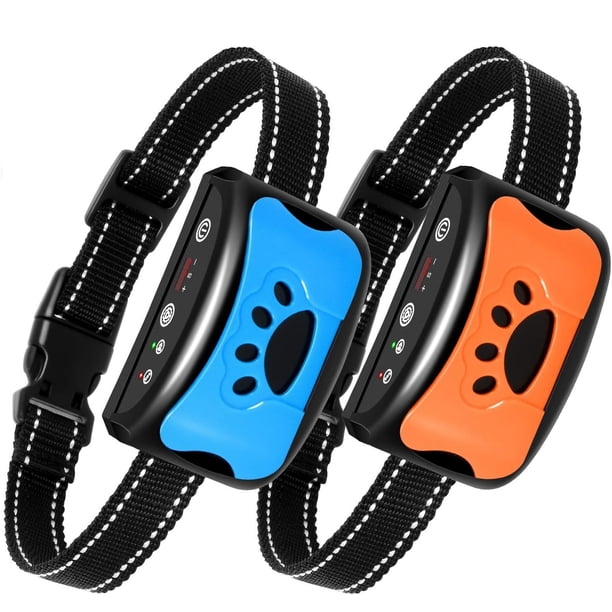 Collar de corteza, paquete de 2, collar de ladrido de perro recargable, sin daños, con vibración, sonido y sin golpes para perros pequeños, medianos y grandes