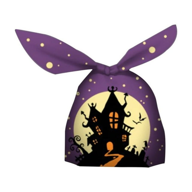 MOQIN Rabbit Ear Halloween Treat Bags - Cute Pumpkin Printed Snack Pouch for Cookies, Candy, Party Favors, Goodie Gift Packaging (50 Pack Assorted Colors)