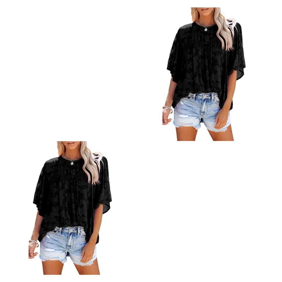 Camisa de media manga Qarigey con volantes elegante blusa de encaje fresca verano primavera ropa mujer