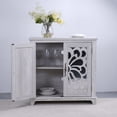 thumbnail image 5 of S-HOME Versatile Hollow-Carved Accent Cabinet, Features 2 Mirrored Doors and Adjustable Interior Shelves, for Kitchen and Dining Spaces, Light Gray, 5 of 15