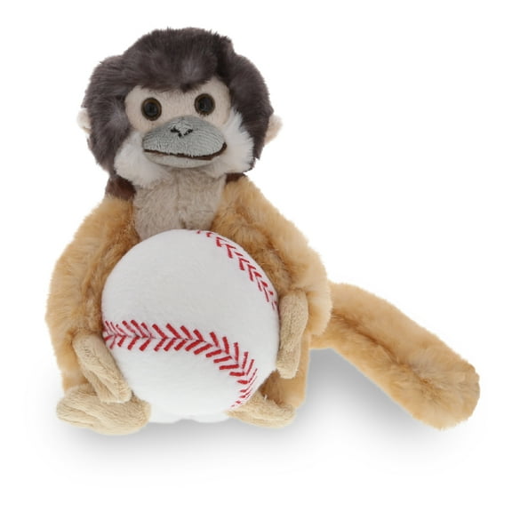 DolliBu Squirrel Monkey Stuffed Animal with Baseball Plush - Soft Plush Huggable Squirrel Monkey, Adorable Playtime Plush Toy, Cute Wildlife Gift, Baseball Plush Toy for Kids, Adults - 12.5 Inch