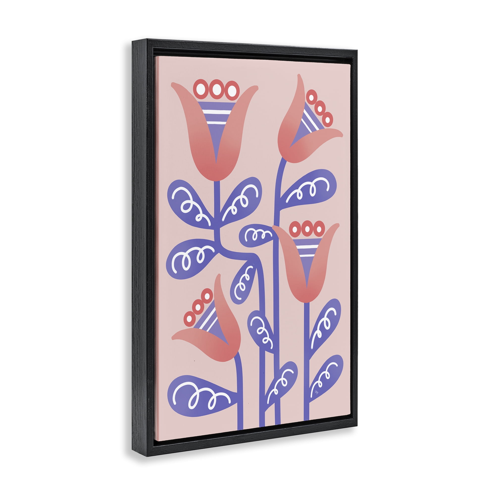 Stupell Industries Tulip Flowers Pink Deco Floral & Botanical Painting Black Floater Framed Canvas Art Print Wall Art, 17 x 25