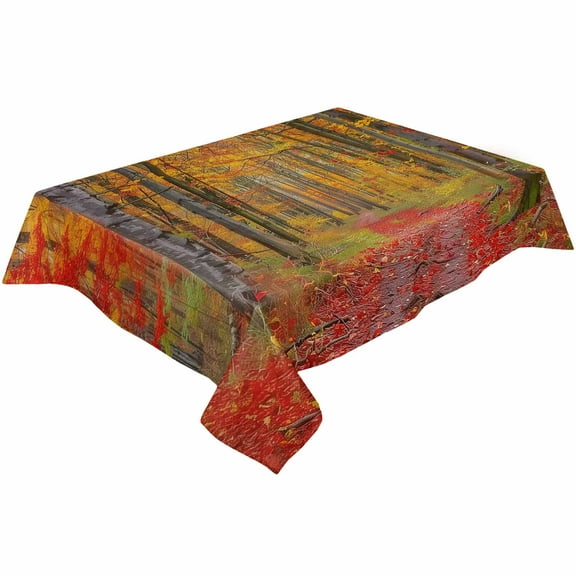 Fall Autumn Forest Rectangle Tablecloths 52x70,High Tree Narrow Path Red Orange Table Cloth Table Cover Indoor/Outdoor Tabletop Decor for Wedding Holiday Party Dinner Baby Shower